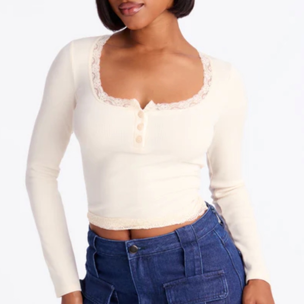 Love Notes Beige Lace Long Sleeve Top